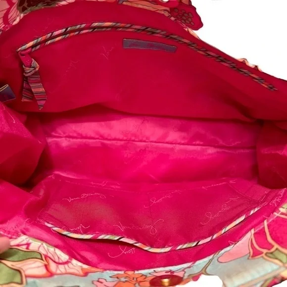 Vera Bradley 100% Silk Collection Tropical Floral Shoulder Bag Purse Aqua Coral - Picture 11 of 16